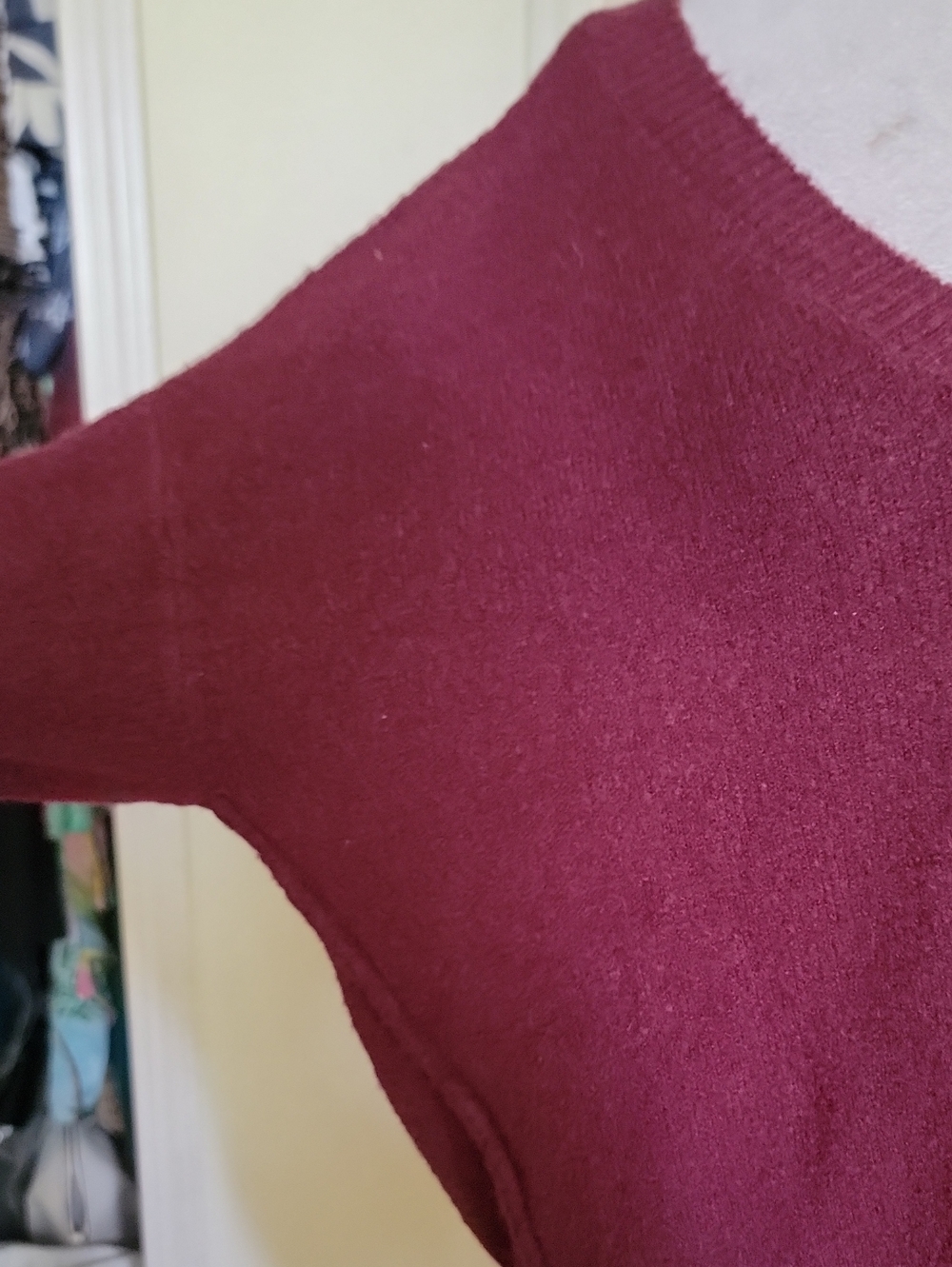 dreamers Women's V-Neck Pullover Sweater - Burgundy - Picture 4 of 7